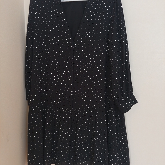 Gap black white polka dot peplum drop waist dress long sleeve - Picture 8 of 10